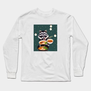 raccoon eat ramen on christmas silly funny sticker Long Sleeve T-Shirt